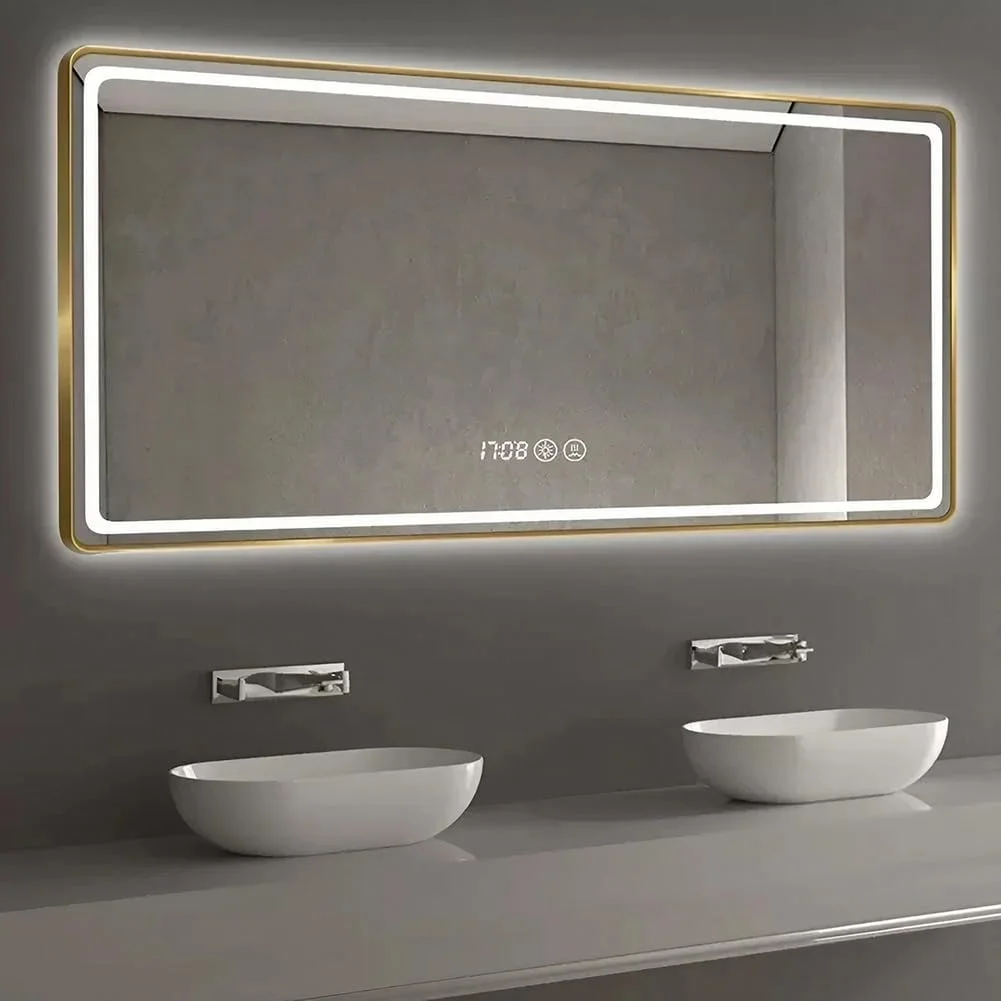 آینه حمام ال ای دی دار 50 در 70 سانتی متر، آینه آرایشی دیواری با 3 رنگ قابل تنظیم، آینه ضد بخار آینه حمام ال ای دی دار 50 در 70 سانتی متر، آینه آرایشی دیواری با 3 رنگ قابل تنظیم، آینه ضد بخار