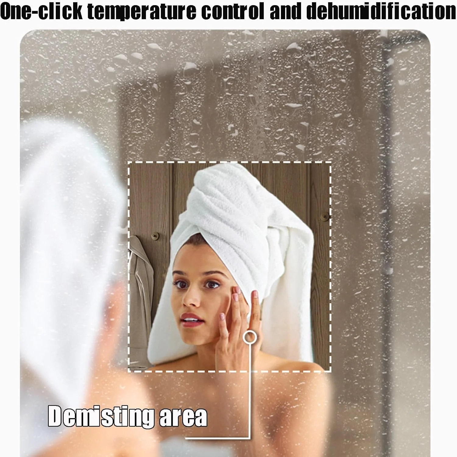 آینه ال ای دی دیواری حمام، آینه آرایشی ضد بخار با قابلیت تنظیم نور پیوسته برای دکور اتاق خواب و نشیمن - آینه روشویی نیم دایره (R 90x90CM(35.4X35.4in))