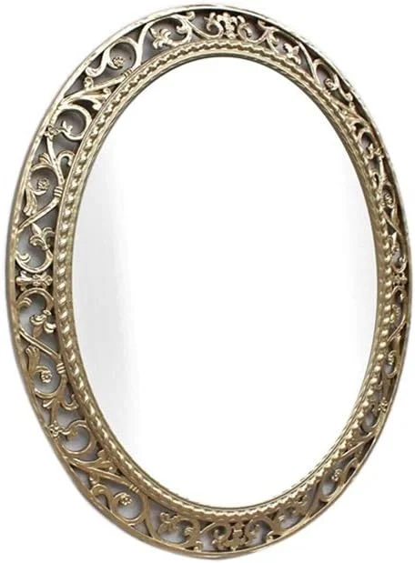 آینه روشویی طرح دار، آینه دیواری تزئینی با طرح قدیمی مناسب حمام هتل، رستوران، مرکز خرید، آینه آرایش 73 * 90 سانتی متر، سبک های متنوع (رنگ: برنجی، اندازه: 73 * 90 سانتی متر)