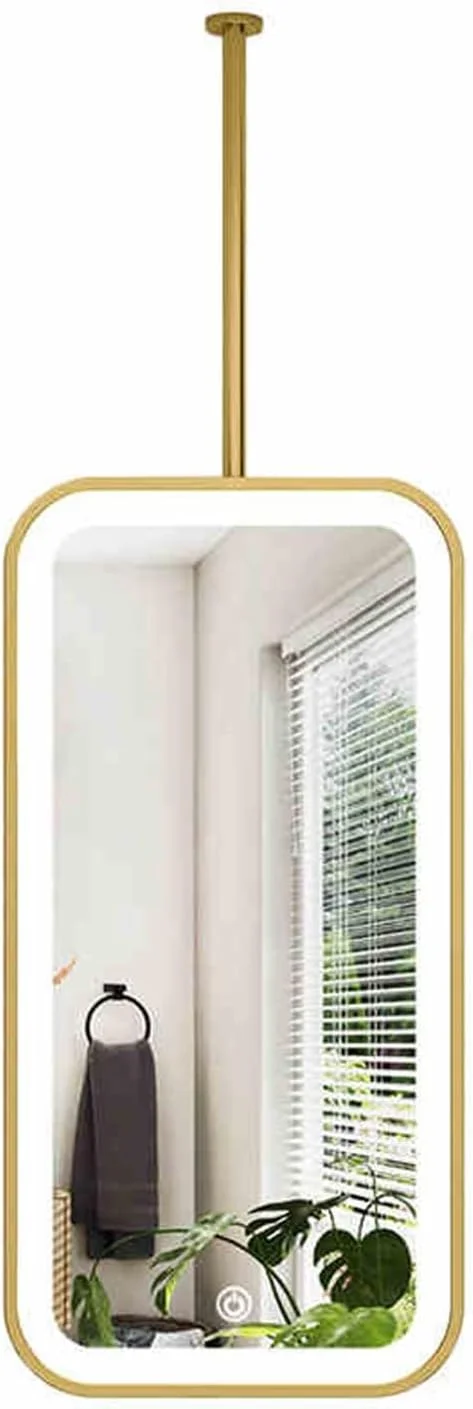 آینه حمام با نور LED، آینه سقفی مستطیلی، آینه روشویی مربعی شناور برای خانه یا هتل، آینه شیشه ای تزئینی مینیمالیستی (رنگ 2، 60x100 سانتی متر)