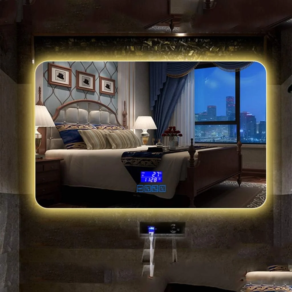 آینه حمام مستطیلی LED دیواری، آینه اصلاح + کلید لمسی + ضد بخار + بلوتوث/موزیک، سایز 60x80 سانتی متر