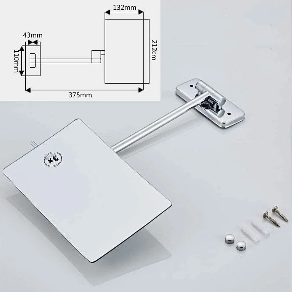 آینه حمام، آینه اصلاح، آینه آرایش دیواری با بزرگنمایی 3 برابر، چرخش 360 درجه، تاشو و بازشو مناسب هتل و میز آرایش، کروم