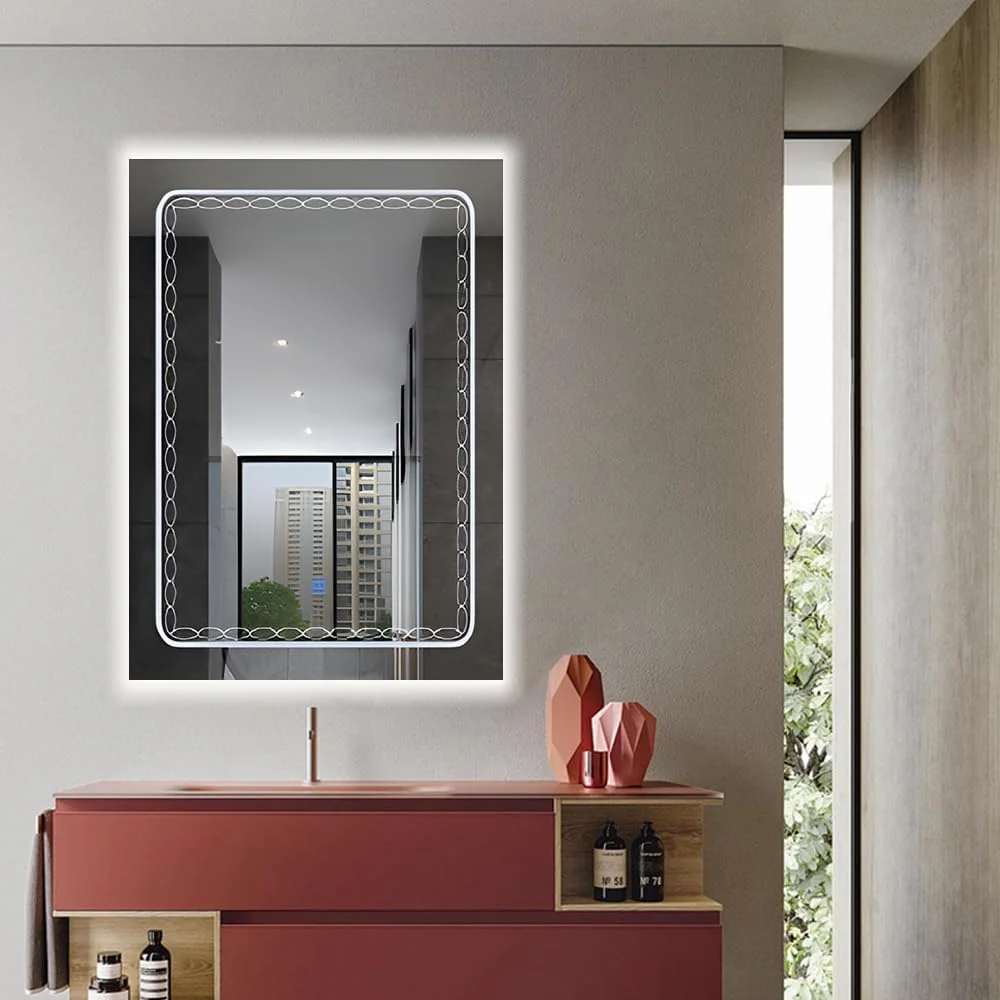 آینه حمام ال ای دی VPARTY، ابعاد 70x90 سانتی متر، آینه دیواری با نور قابل تنظیم، آینه روشویی مستطیلی با نور پس زمینه و جلو