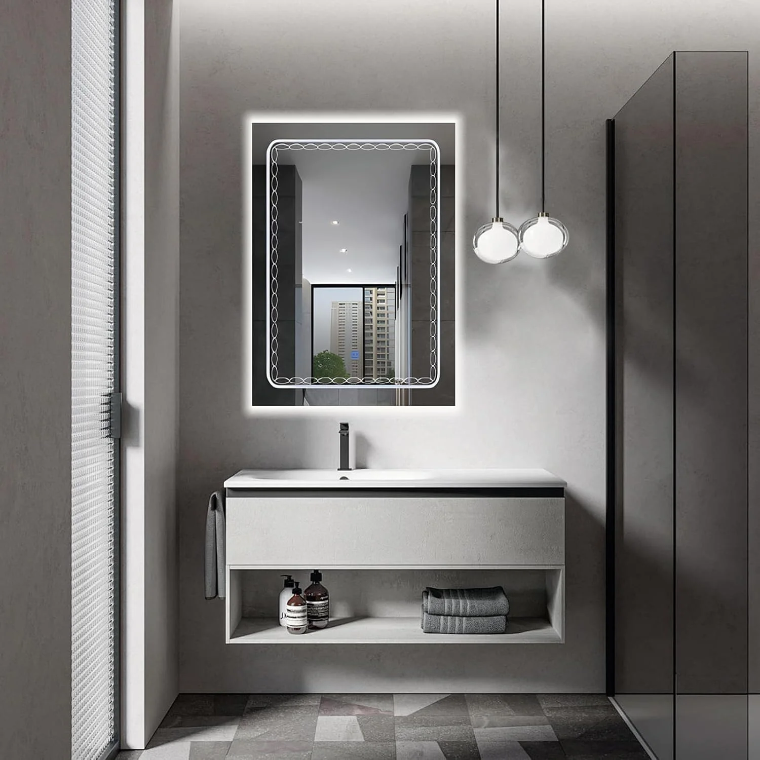 آینه حمام ال ای دی VPARTY، ابعاد 70x90 سانتی متر، آینه دیواری با نور قابل تنظیم، آینه روشویی مستطیلی با نور پس زمینه و جلو