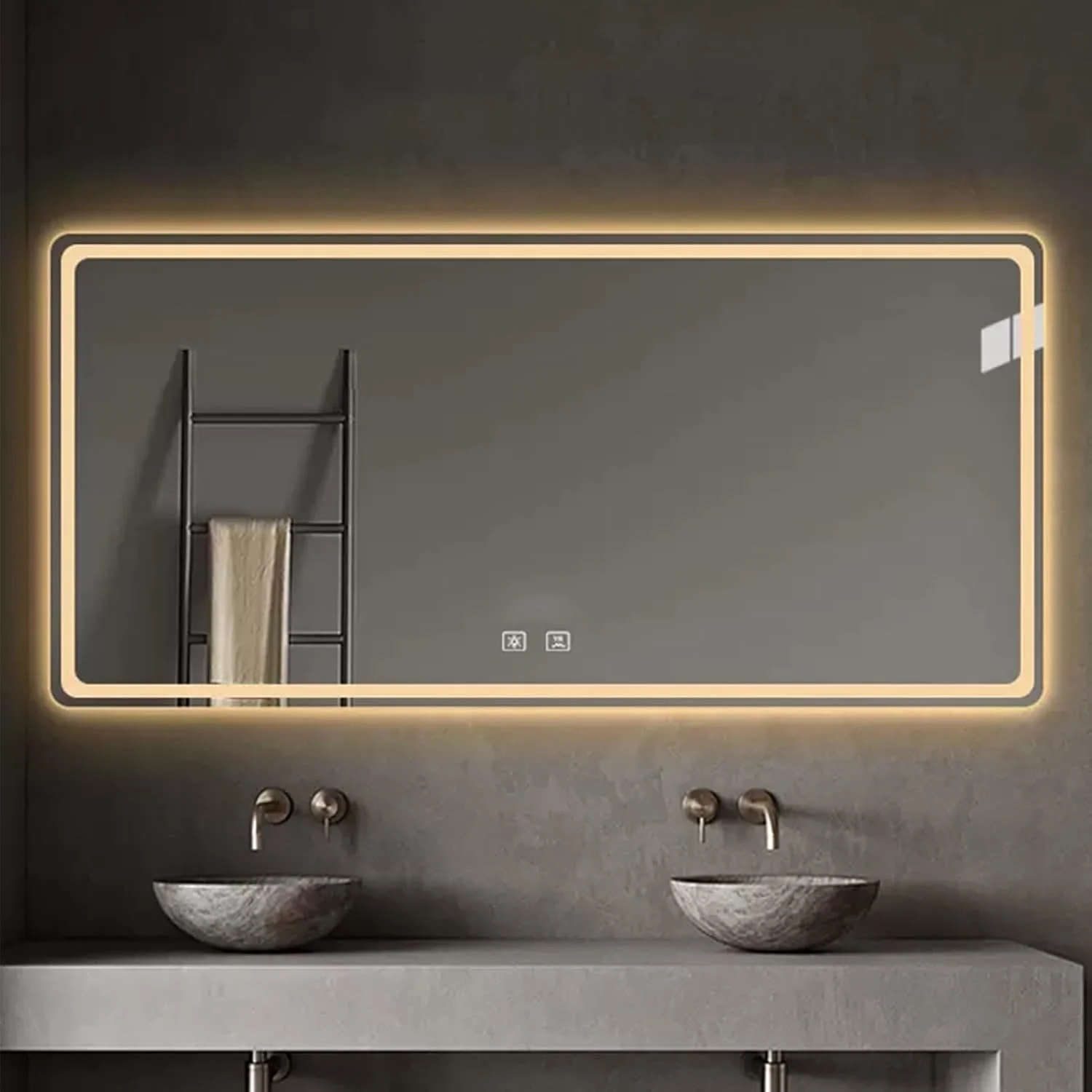 آینه حمام با چراغ های ال ای دی سه رنگ، آینه دیواری، تغییر رنگ نور، آینه روشویی ضد بخار با دکمه لمسی هوشمند، برای دکوراسیون منزل، روشویی، حمام یا اتاق خواب (اندازه: 75x120 سانتی متر)