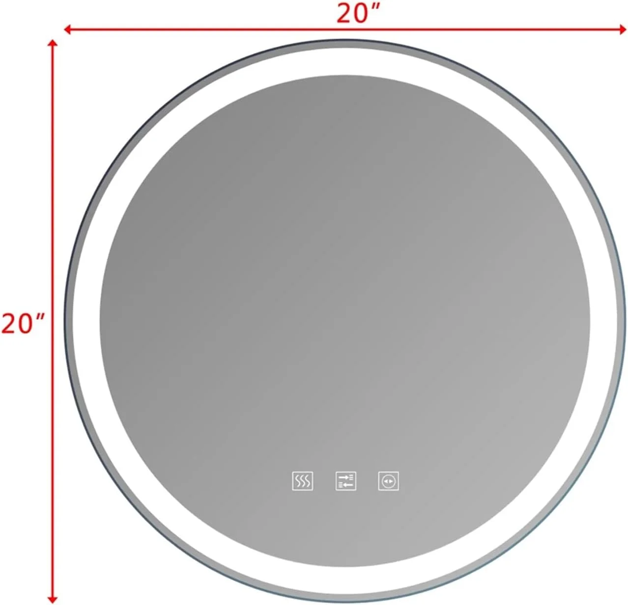 آینه حمام 50 سانتی متری با نور ال ای دی، آینه شیشه ای گرد لمسی ال ای دی، تنظیم سه رنگ نور، ضد بخار، تنظیم روشنایی، آینه دیواری بدون قاب