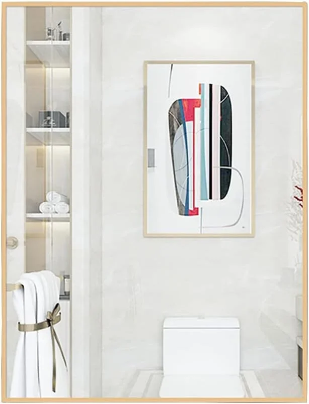 آینه حمام، آینه گرد دیواری با قاب آلومینیومی، آینه آرایش، آینه اتاق خواب، آینه ورودی (رنگ: طلایی، اندازه: 40 * 60 سانتی متر)