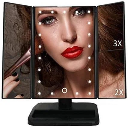 آینه آرایشی حمام با 22 چراغ LED - آینه آرایشی با چراغ - بزرگنمایی 10X/3X/2X و صفحه نمایش دکمه ای - چرخش 180 درجه مناسب اتاق نشیمن و حمام - Leunlee