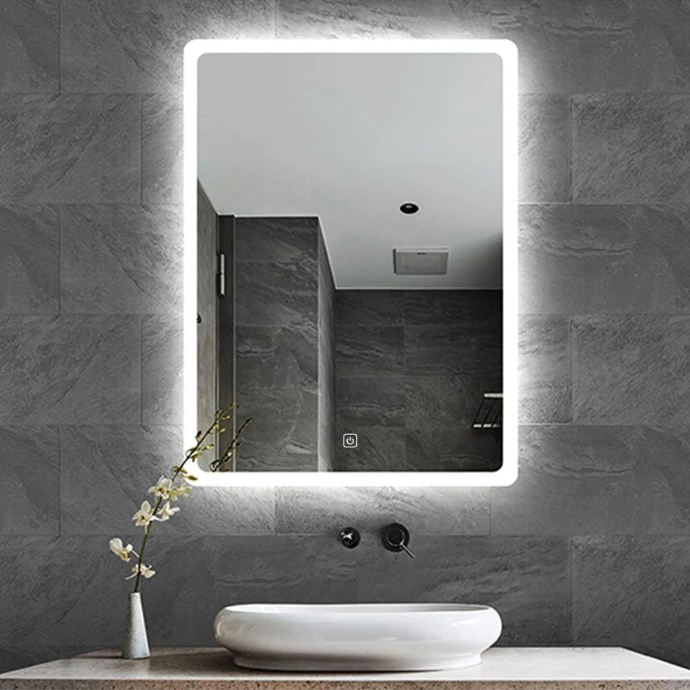 آینه حمام ال ای دی دو رنگ، آینه روشویی دیواری | 500x700 میلی متر | یک دکمه کنترل چندگانه + ضد بخار + آینه ضد انفجار | - ال ای دی ضد آب - گوشه گرد - افقی، عمودی - 80x60 سانتی متر