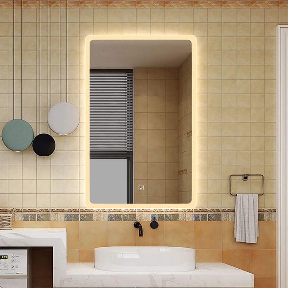آینه حمام ال ای دی دو رنگ، آینه روشویی دیواری | 500x700 میلی متر | یک دکمه کنترل چندگانه + ضد بخار + آینه ضد انفجار | - ال ای دی ضد آب - گوشه گرد - افقی، عمودی - 80x60 سانتی متر