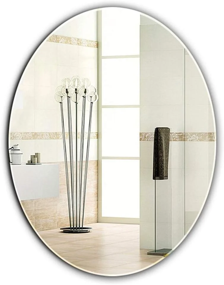آینه حمام، آینه روشویی بیضی شکل دیواری، آینه اصلاح بدون قاب بادوام / 60×80 سانتی متر