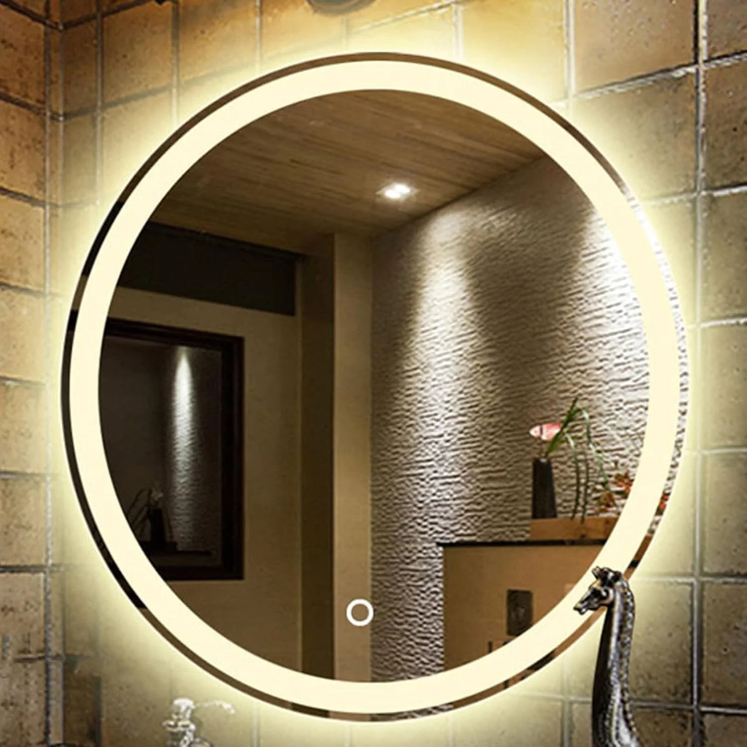 آینه حمام LED، آینه روشویی ضد بخار دیواری با کلید لمسی، نور سفید/نور گرم، 60 سانتی متر / 70 سانتی متر / 80 سانتی متر، ضد آب IP65، نور گرم - 80 سانتی متر / 31.5 اینچ