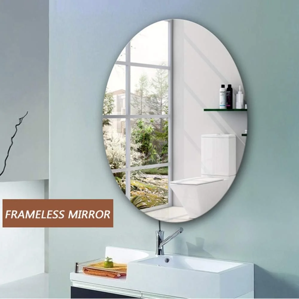 آینه حمام، آینه بیضی دیواری، آینه اصلاح بدون قاب بادوام / 50×70 سانتی متر