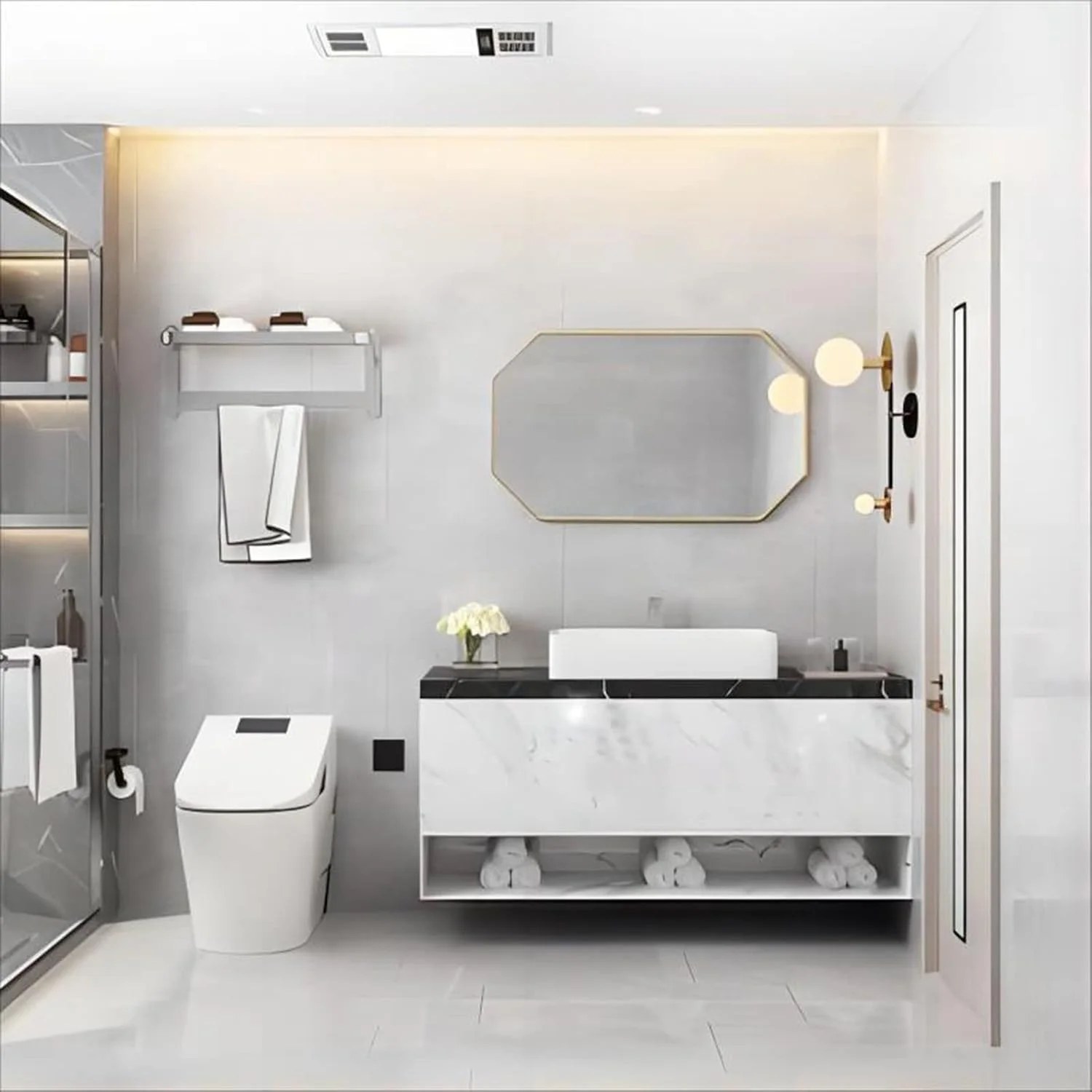 آینه حمام طلایی دیواری با قاب فلزی، آینه مدرن برای اتاق خواب، ورودی، اتاق نشیمن، نصب عمودی یا افقی (اندازه: 60 x 90 سانتی متر)