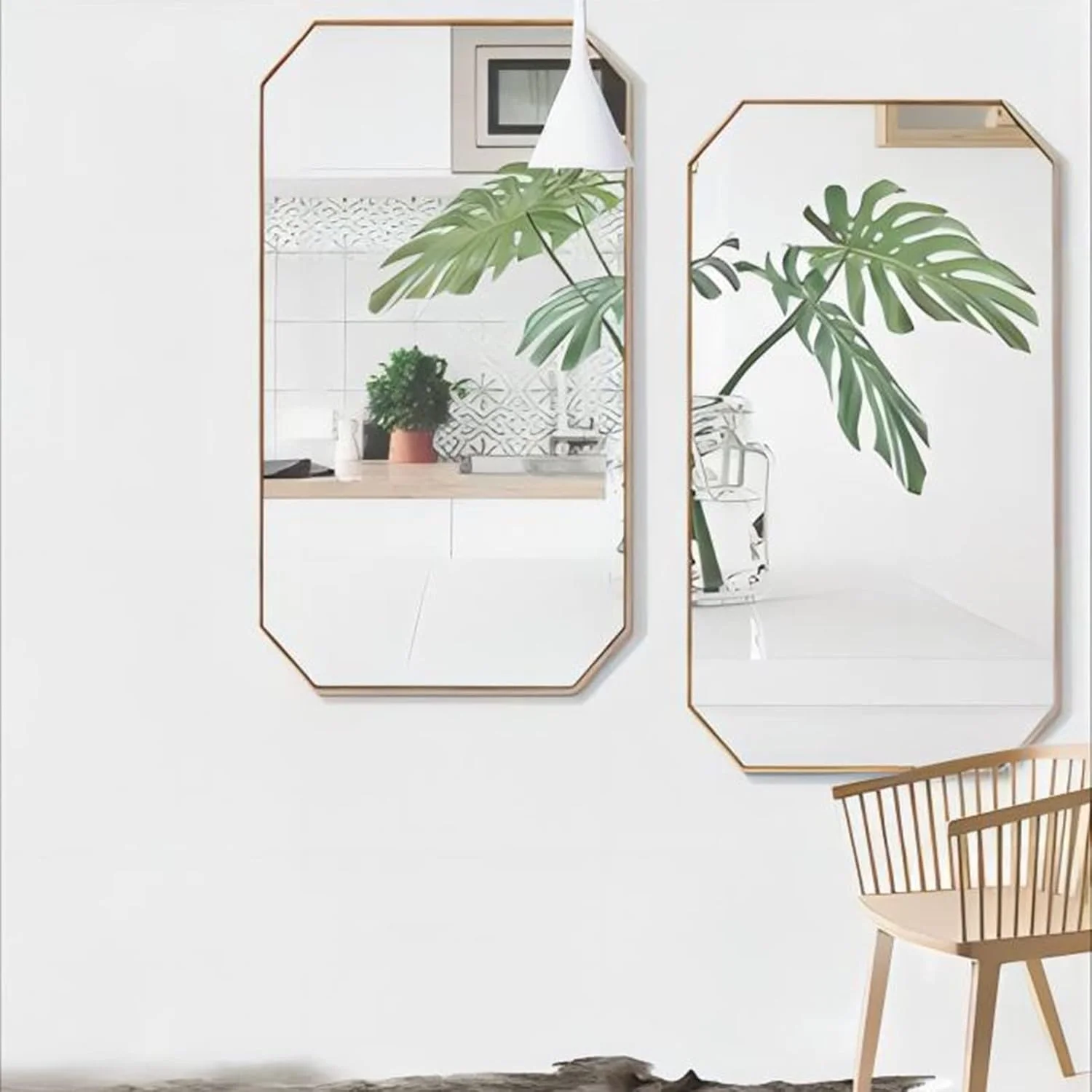 آینه حمام طلایی دیواری با قاب فلزی، آینه مدرن برای اتاق خواب، ورودی، اتاق نشیمن، نصب عمودی یا افقی (اندازه: 60 x 90 سانتی متر)