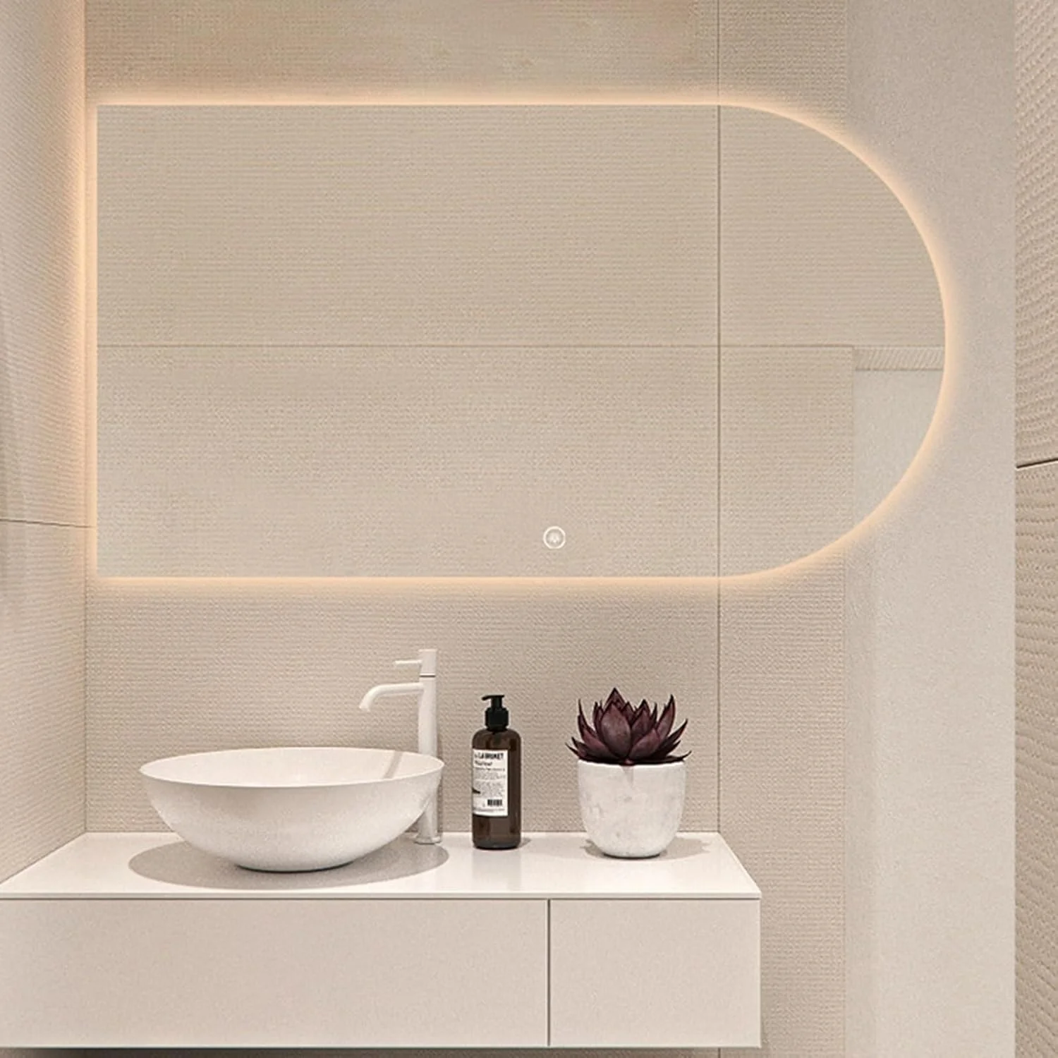 آینه قدی کمانی LED برای حمام، آینه هوشمند چراغ دار دیواری، آینه بدون قاب نورانی و دیمر دار، آینه های بزرگ چراغ دار روشویی، دیمر دار، حافظه (سایز : 50