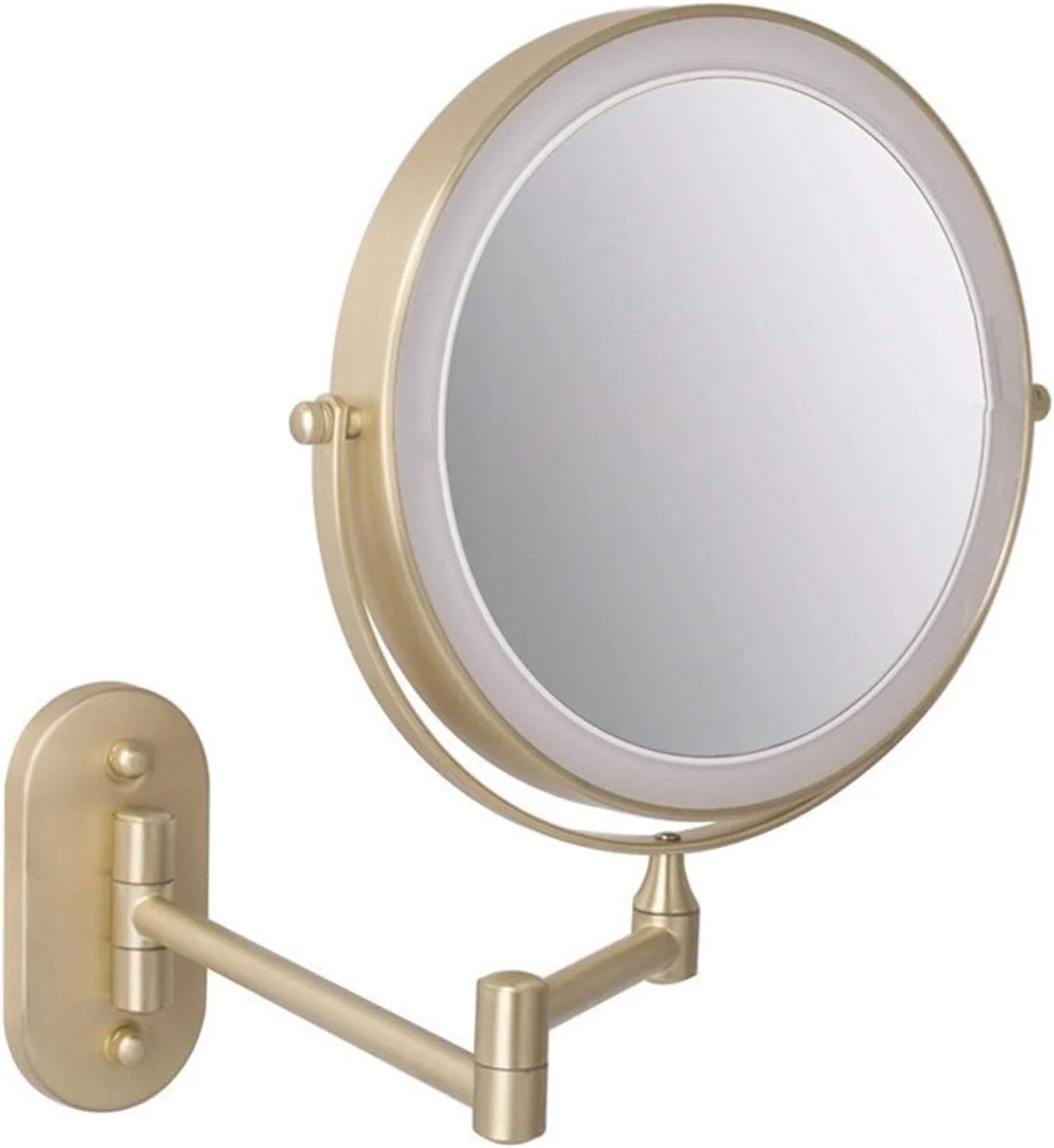 آینه آرایشی دیواری 8 اینچی مناسب اتاق خواب یا حمام، آینه دو طرفه با بزرگنمایی 1X و 10X، آینه آرایشی خانگی با نور قابل تنظیم لمسی (رنگ: طلایی 3x)