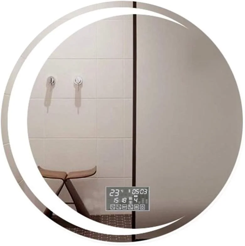 آینه حمام LED، آینه اصلاح دیواری با کلید لمسی، ضد بخار، نمایشگر زمان/دما، بلوتوث تلفن همراه با کنترل از راه دور بی سیم، نور سفید - 70 سانتی متر
