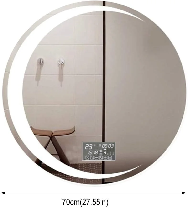 آینه حمام LED، آینه اصلاح دیواری با کلید لمسی، ضد بخار، نمایشگر زمان/دما، بلوتوث تلفن همراه با کنترل از راه دور بی سیم، نور سفید - 70 سانتی متر