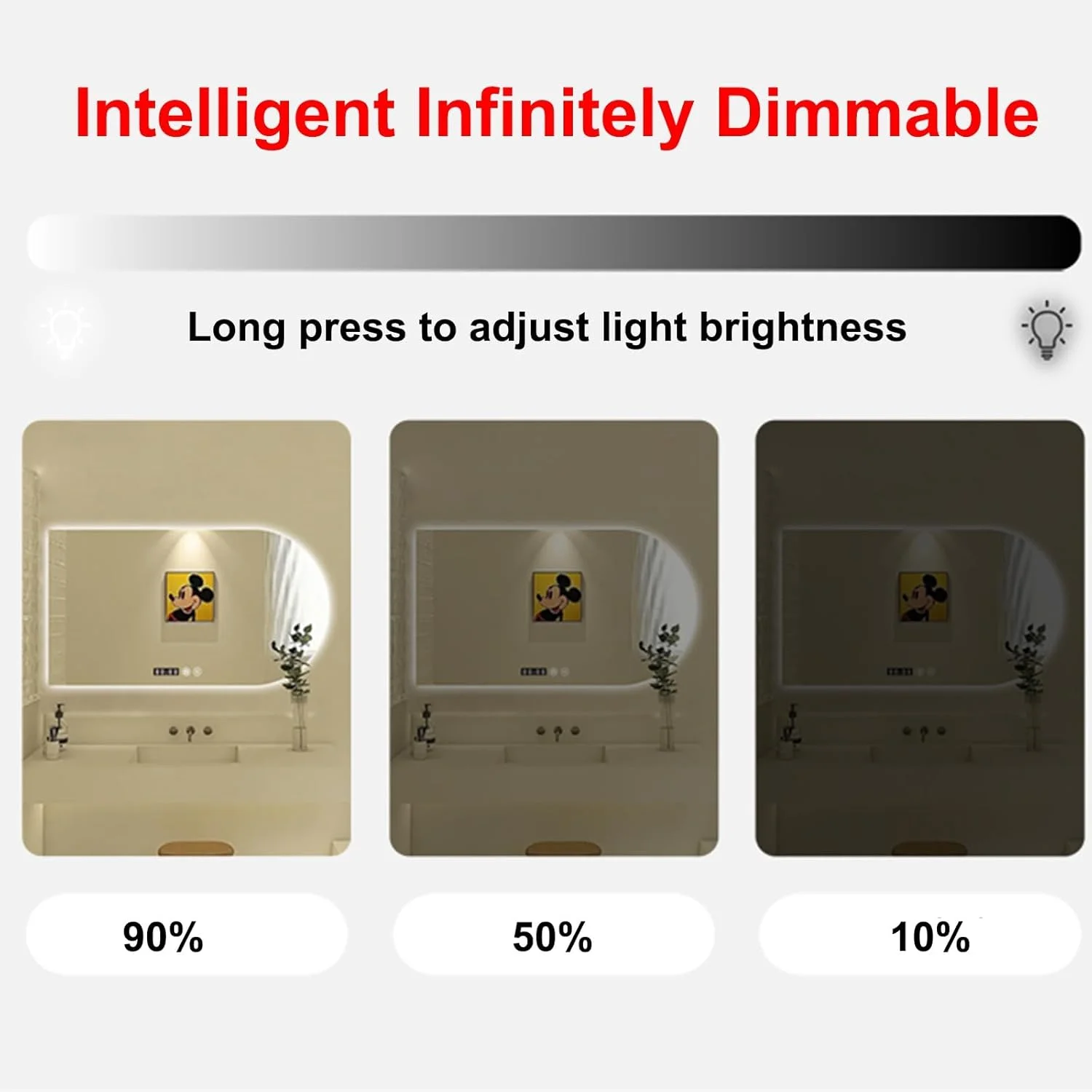 آینه قدی کمانی LED برای حمام، آینه هوشمند چراغ دار دیواری، آینه بدون قاب نورانی و دیمر دار، آینه های بزرگ چراغ دار روشویی، دیمر دار، حافظه (سایز : 50