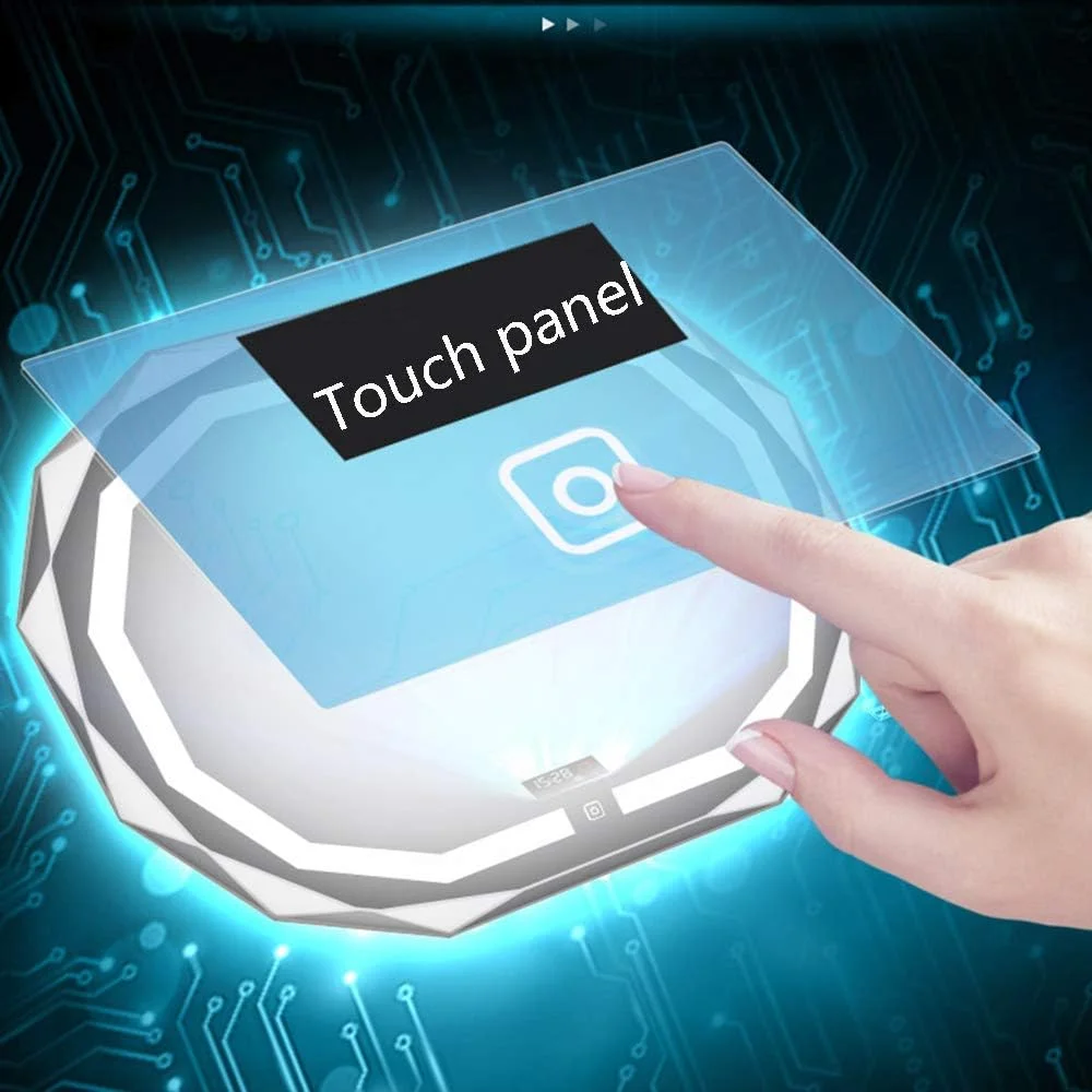 آینه دیواری برای حمام، آینه 140 * 50 سانتی متر دیواری ساده بدون قاب هوشمند با نور پس زمینه برای آرایش با دکمه لمسی + مات + نمایش زمان