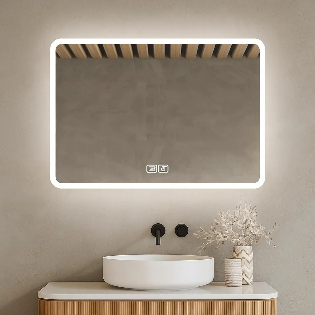 آینه بیت با نورپردازی 52x75 سانتی متر - آینه حمام - آینه دیواری - 3 حالت نور - ضد بخار (52x75 سانتی متر)