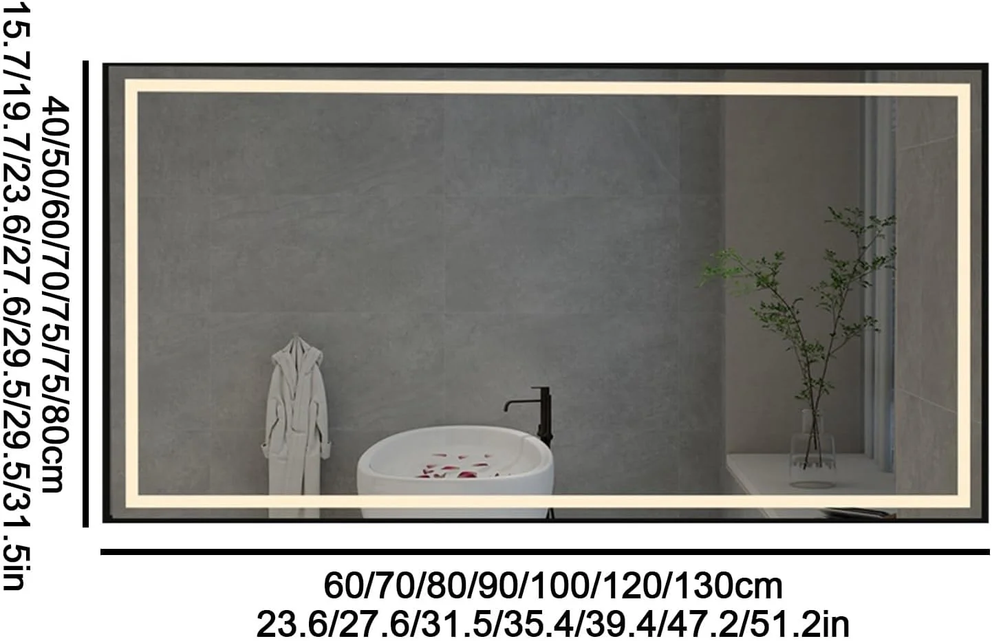 آینه مربعی حمام، آینه آرایشی دیواری با قاب مربعی، ضد بخار هوشمند، نمایشگر زمان، آینه حمام هوشمند لمسی، ایمن و ضد انفجار، مناسب برای حمام و اتاق خواب (سه رنگ)