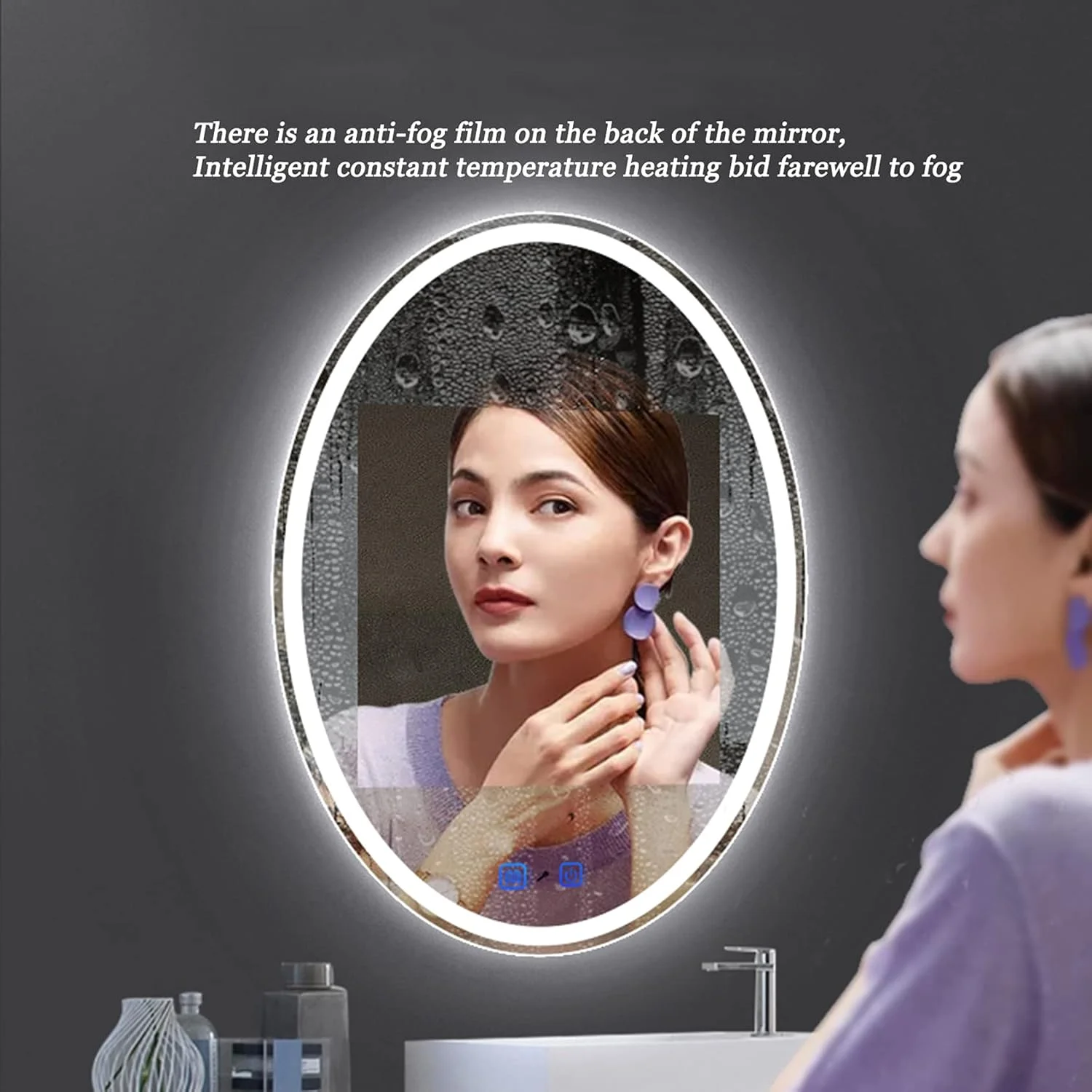 آینه حمام LED دیواری، آینه ضد بخار برای روشویی با کلید لمسی، نور سفید/نور گرم، ضد آب IP54، روشنایی قابل تنظیم، نور سفید - 80 سانتی متر / 31.5 اینچ