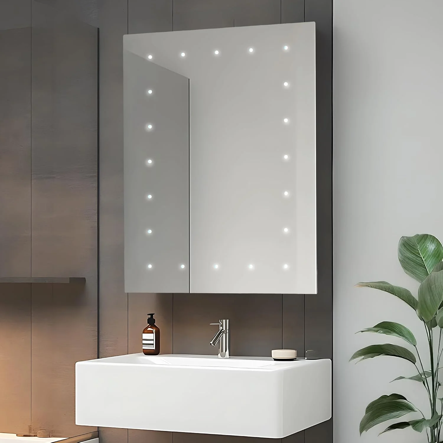 آینه های مدرن حمام با چراغ های LED - آینه روشنایی LED با درجه IP44 - آینه روشنایی دیواری 60x45 سانتی متر - افقی/عمودی 6000k با باتری 128LM