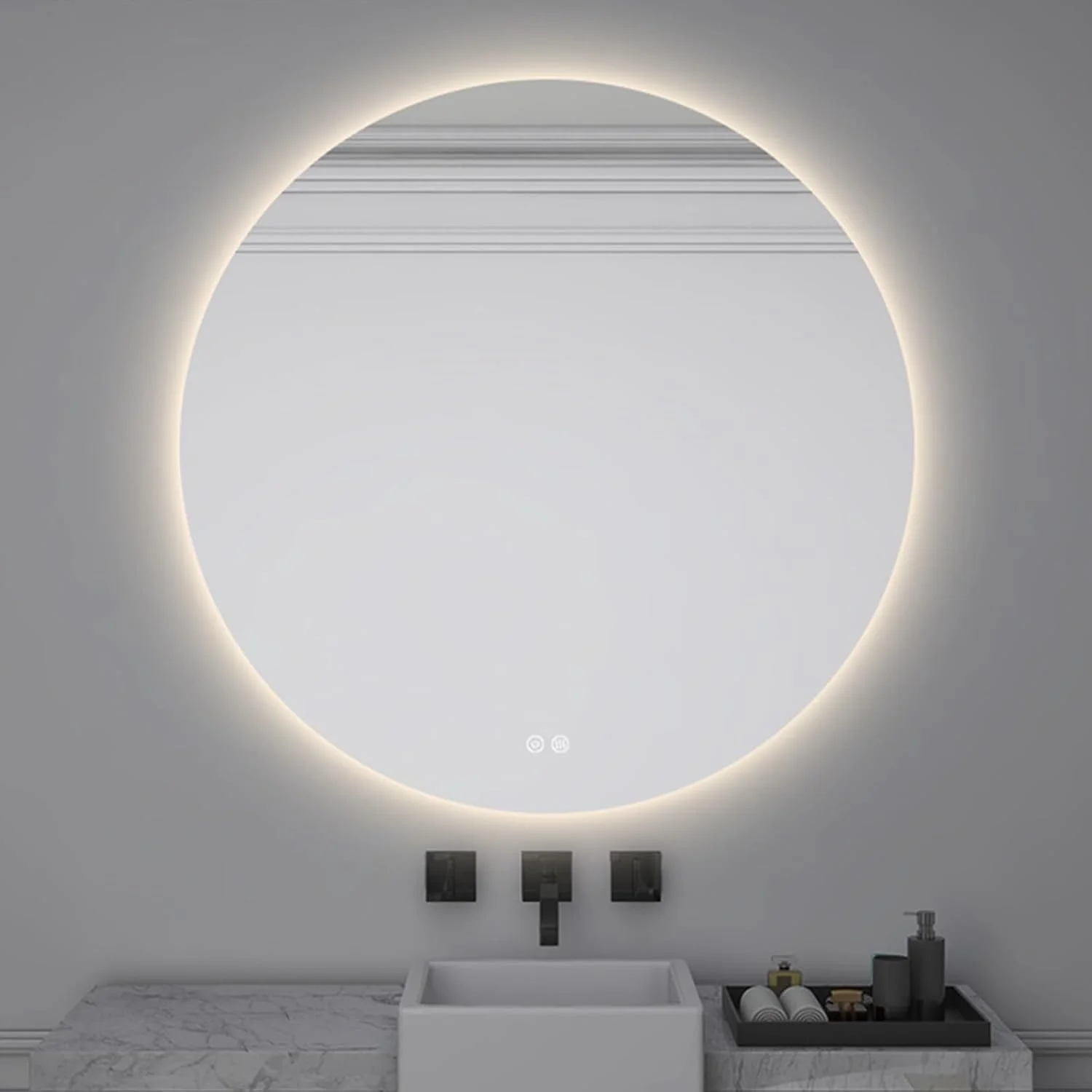 آینه گرد، آینه آرایشی، دکور دیوار آینه، آینه آرایشی اتاق خواب، آینه حمام مشکی، آینه دیواری، لمسی هوشمند حمام، ضد بخار، آینه نور سه رنگ، آینه گرد (100 سانتی متر)