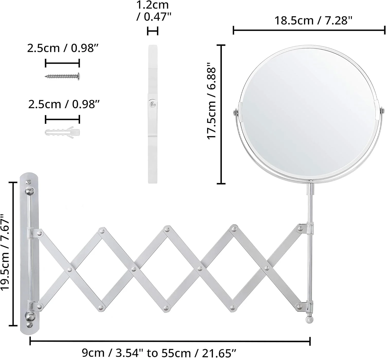آینه دیواری بزرگنمایی 360 درجه BELLE VOUS - 17.5 x 18.5 سانتی متر - آینه دیواری دو طرفه استیل ضد زنگ برای آرایش و اصلاح