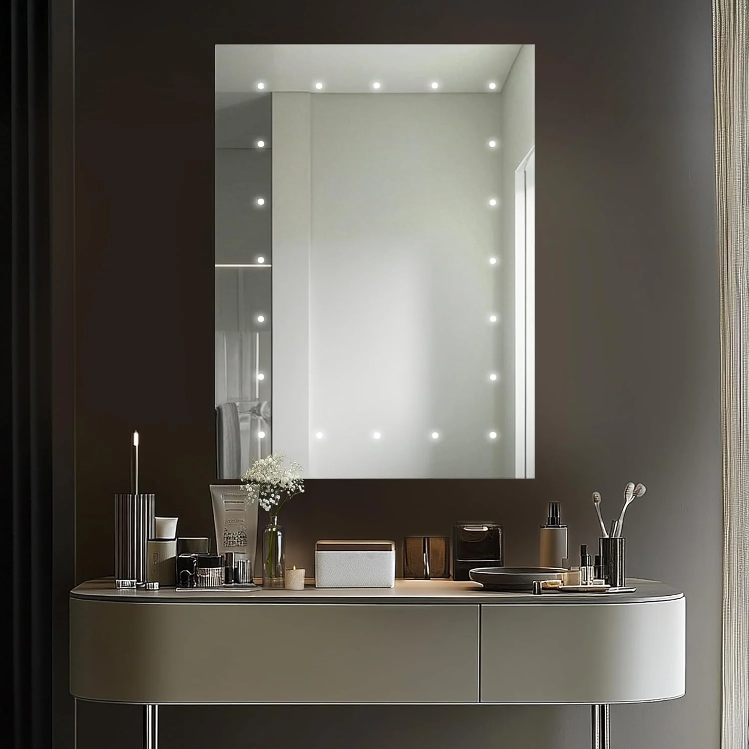 آینه های مدرن حمام با چراغ های LED - آینه روشنایی LED با درجه IP44 - آینه روشنایی دیواری 60x45 سانتی متر - افقی/عمودی 6000k با باتری 128LM