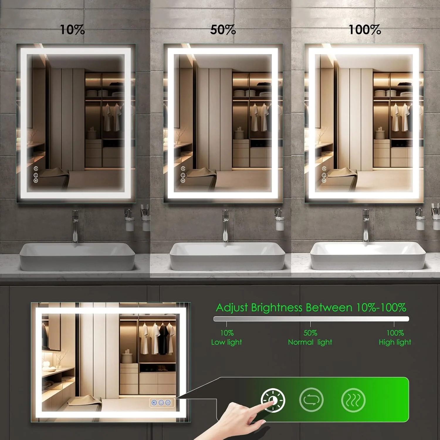 آینه حمام نورپردازی شده Beelux، آینه روشویی LED با ابعاد 81x61 سانتی متر، با قابلیت تنظیم 3000K-6000K، ضد بخار، لمس هوشمند، عملکرد حافظه، کم نور شدن پیوسته