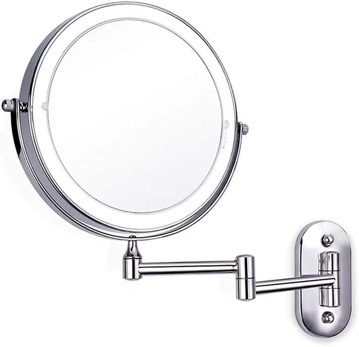 آینه آرایشی دیواری با نور ال ای دی، بزرگنمایی، چرخش، دو طرفه، صفحه لمسی، سه تایی، کشویی، مناسب حمام، برای دختران، کودکان و نوجوانان (اندازه: 7X)