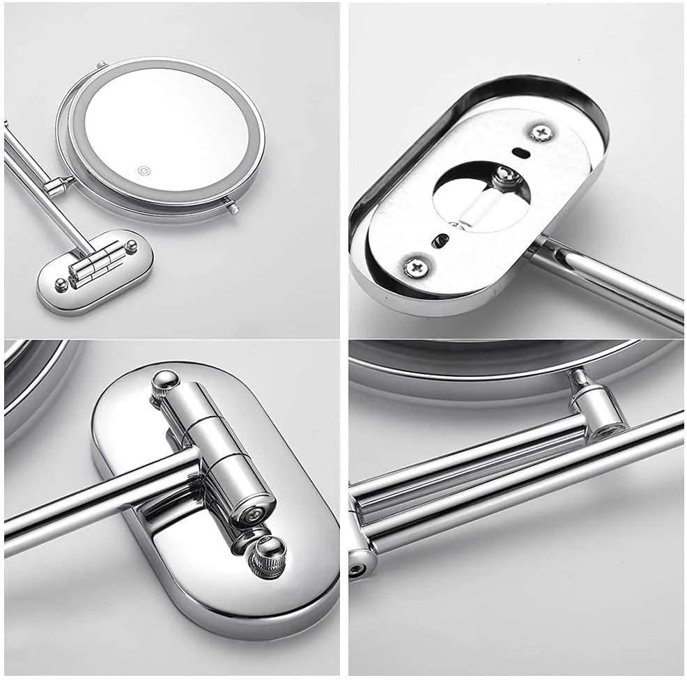 آینه آرایشی دیواری با نور ال ای دی، بزرگنمایی، چرخش، دو طرفه، صفحه لمسی، سه تایی، کشویی، مناسب حمام، برای دختران، کودکان و نوجوانان (اندازه: 7X)