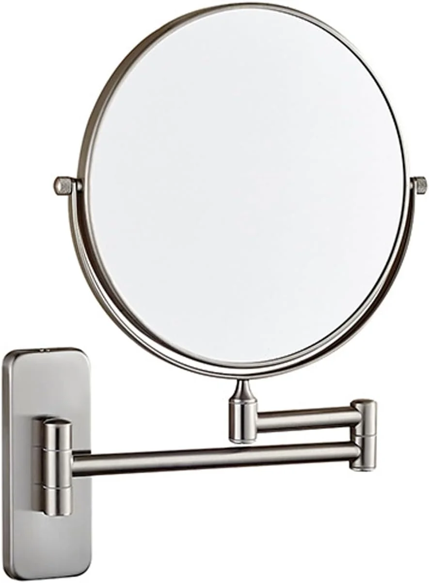 آینه آرایشی دیواری تاشو با بزرگنمایی، آینه اصلاح دو طرفه با روکش طلایی 8 اینچی، آینه های رومیزی گرد و قابل افزایش طول برای حمام