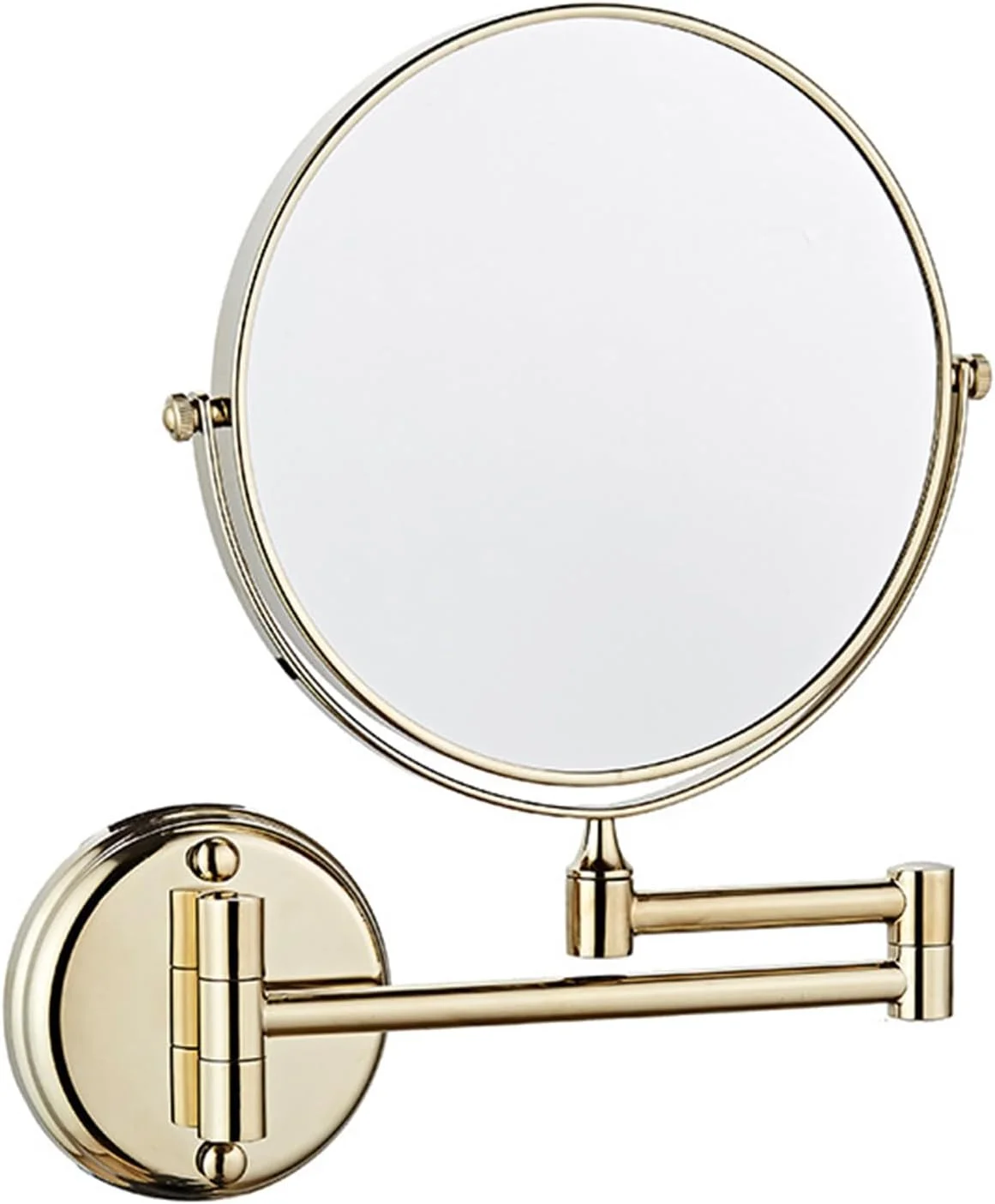 آینه آرایشی دیواری 8 اینچی، آینه روشویی، آینه حمام با بزرگنمایی 3X/5X/10X، آینه بزرگنمایی دو طرفه 8 اینچی دیواری با قابلیت چرخش و افزایش طول، 3X، طلایی زیرکونیوم