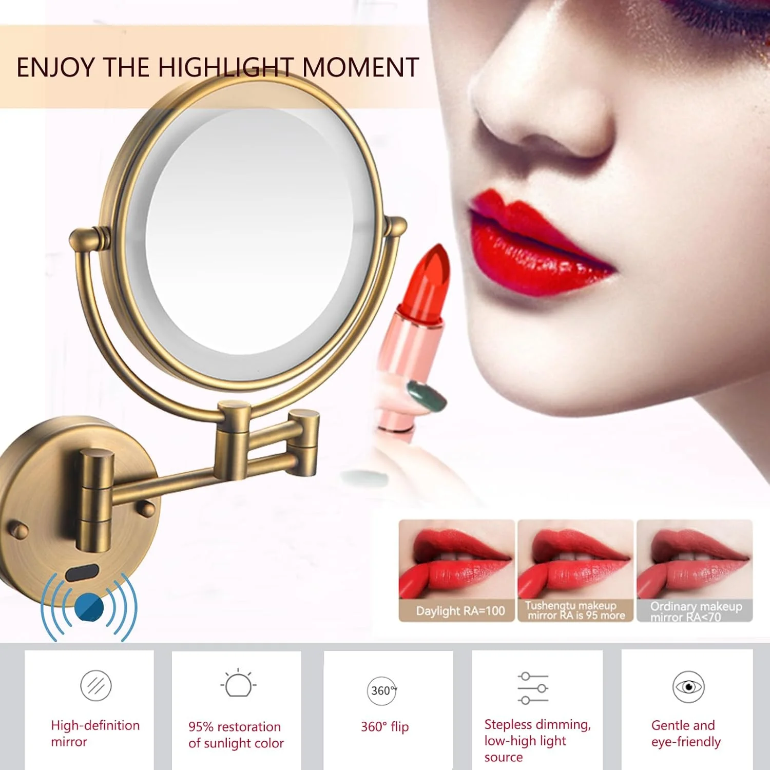 آینه آرایشی دیواری چراغ دار 8 اینچی با بزرگنمایی 10 برابر، آینه آرایشی دیواری چراغ دار حسگر هوشمند، آینه روشویی ال ای دی دو طرفه، آینه حمام بزرگنمایی قابل افزایش، نقره ای، 10X آینه آرایشی دیواری چراغ دار 8 اینچی با بزرگنمایی 10 برابر، آینه آرایشی دیواری چراغ دار حسگر هوشمند، آینه روشویی ال ای دی دو طرفه، آینه حمام بزرگنمایی قابل افزایش، نقره ای، 10X