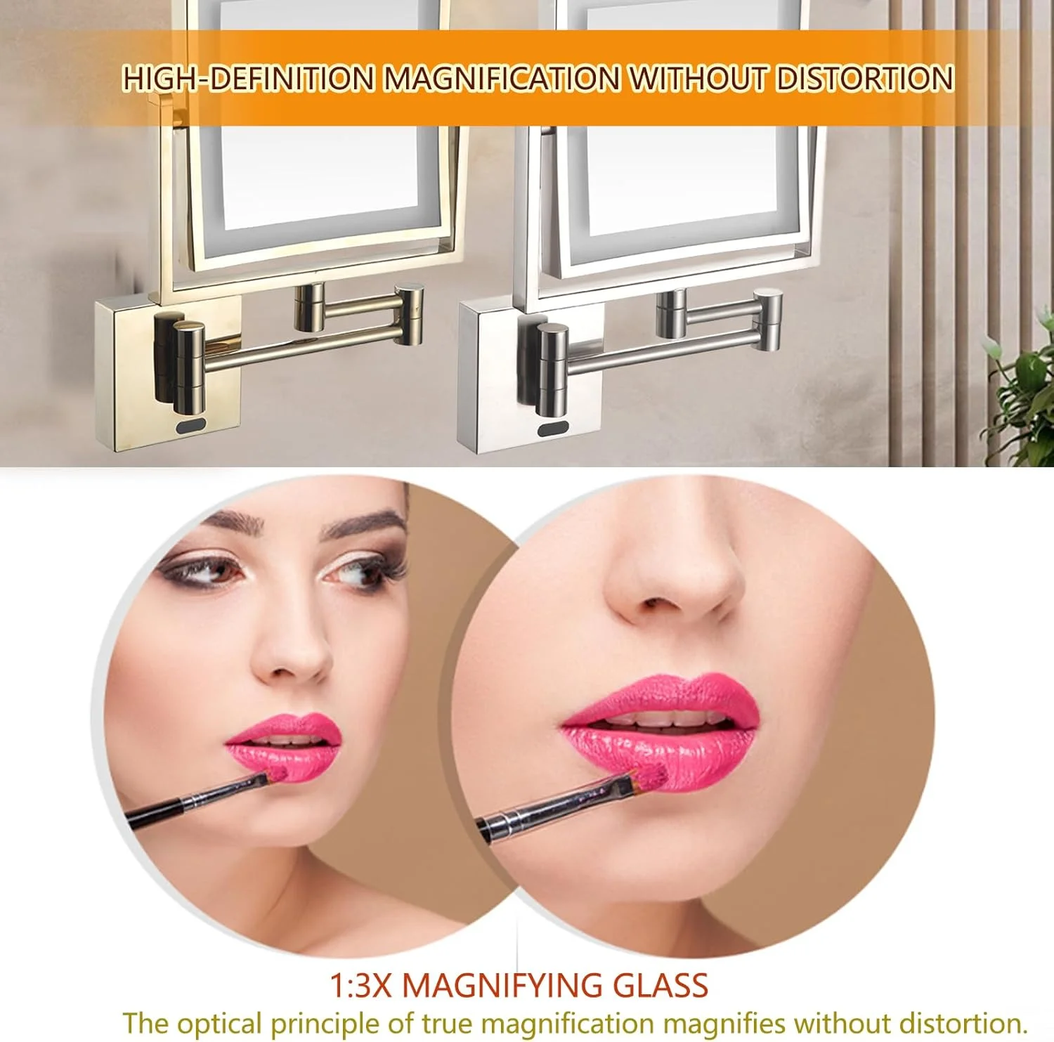 آینه مربعی حمام، آینه آرایشی دیواری با قابلیت شارژ USB، آینه LED با بزرگنمایی 3 برابر، آینه آرایشی دو طرفه مستطیلی، آینه چرخشی 360 درجه
