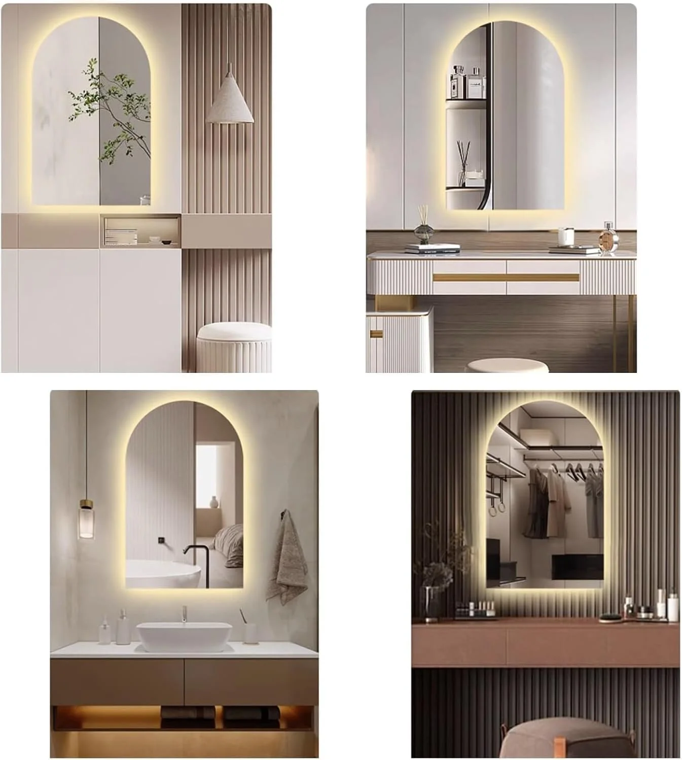 آینه روشویی LED، آینه قوسی هوشمند چراغ دار، آینه دیواری با چراغ، آینه تزئینی کم مصرف با قابلیت تنظیم نور در 3 رنگ (60x80 سانتی متر)