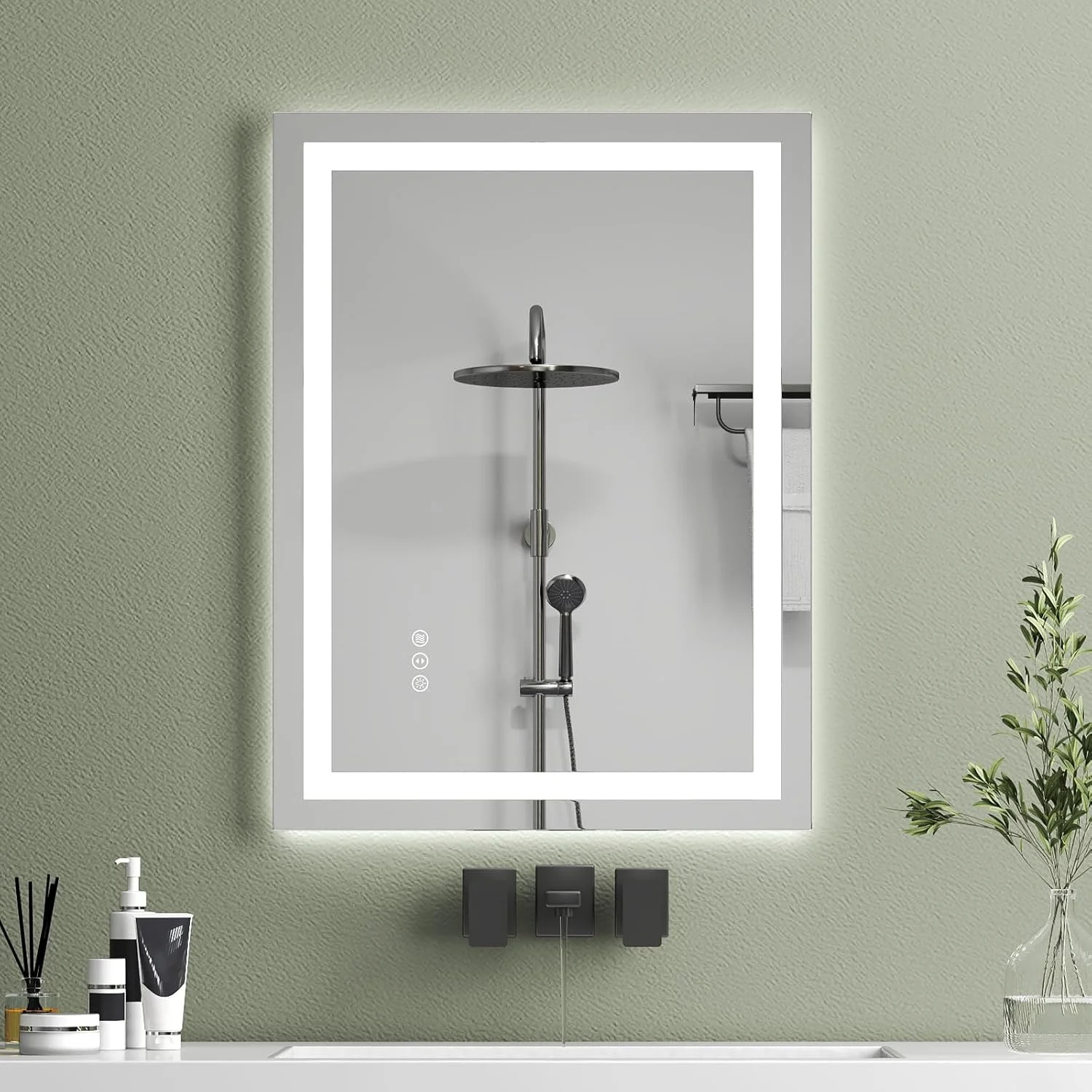 آینه حمام ال ای دی 24 در 32 اینچ با نور پس زمینه و نور جلو