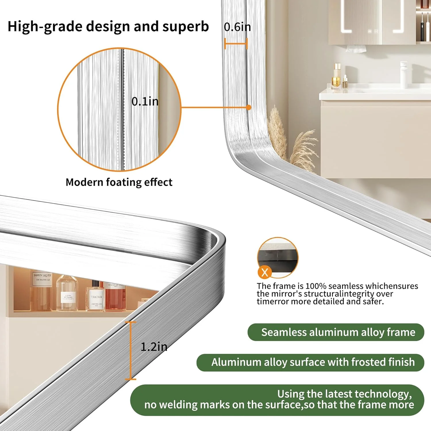 آینه دیواری قاب فلزی نیکل برس خورده، 56 در 86 سانتی متر، آینه مستطیلی گرد، آینه روشویی مشکی مات، سبک خانه روستایی، قابلیت نصب افقی یا عمودی آینه دیواری قاب فلزی نیکل برس خورده، 56 در 86 سانتی متر، آینه مستطیلی گرد، آینه روشویی مشکی مات، سبک خانه روستایی، قابلیت نصب افقی یا عمودی