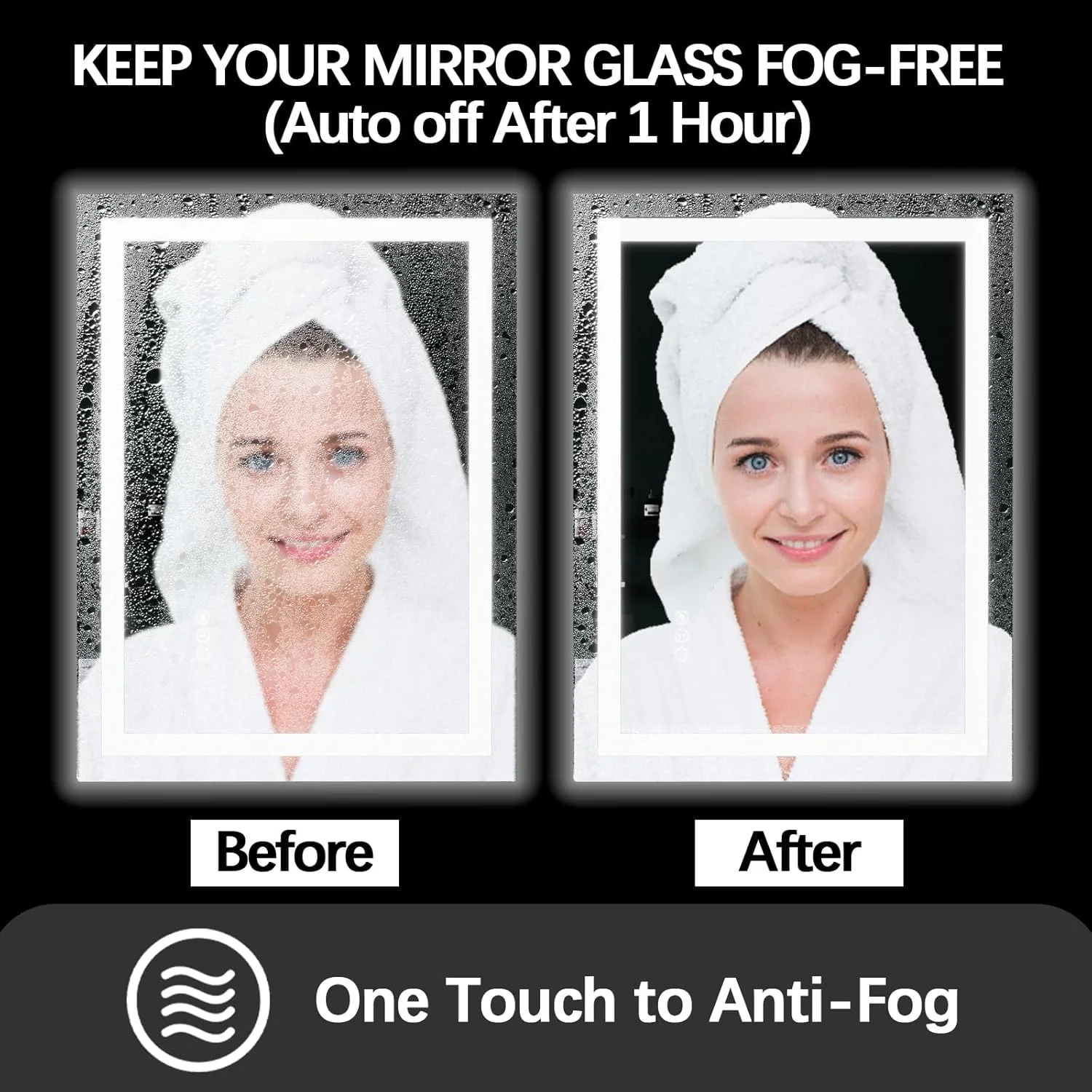 آینه حمام ال ای دی 24 در 32 اینچ با نور پس زمینه و نور جلو