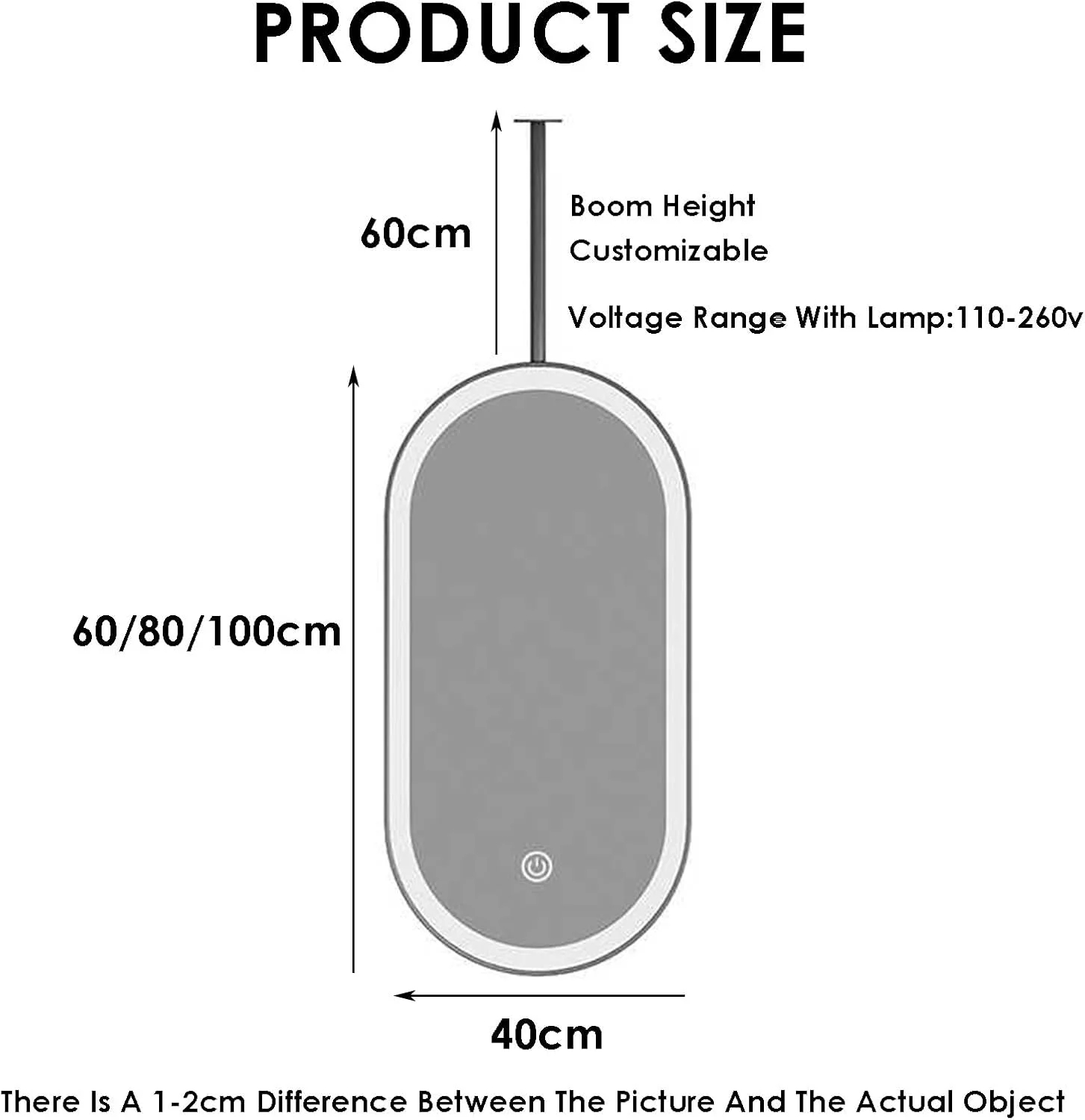 آینه آویز سقفی با چراغ های ال ای دی، آینه آرایش روشویی با کیفیت بالا، روشنایی قابل تنظیم، مناسب برای اصلاح صورت در حمام و دستشویی (بازو قابل سفارشی سازی است)(طلایی، 40x60 سانتی متر)