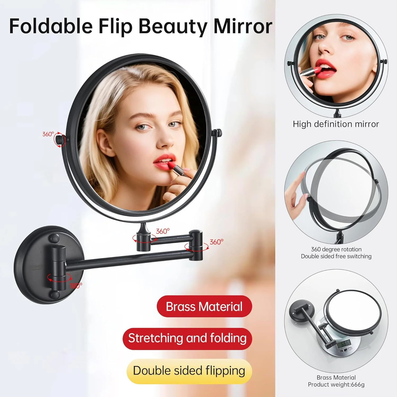 آینه اصلاح دیواری، آینه آرایشی رومیزی سنگین با دو طرفه برنجی بزرگنمایی برای حمام 8 اینچی (مشکی) آینه اصلاح دیواری، آینه آرایشی رومیزی سنگین با دو طرفه برنجی بزرگنمایی برای حمام 8 اینچی (مشکی)