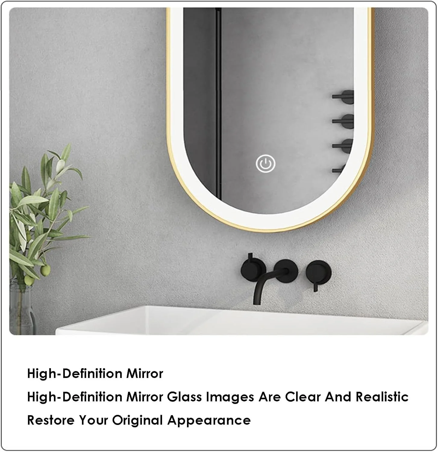 آینه آویز سقفی با چراغ های ال ای دی، آینه آرایش روشویی با کیفیت بالا، روشنایی قابل تنظیم، مناسب برای اصلاح صورت در حمام و دستشویی (بازو قابل سفارشی سازی است)(طلایی، 40x60 سانتی متر)