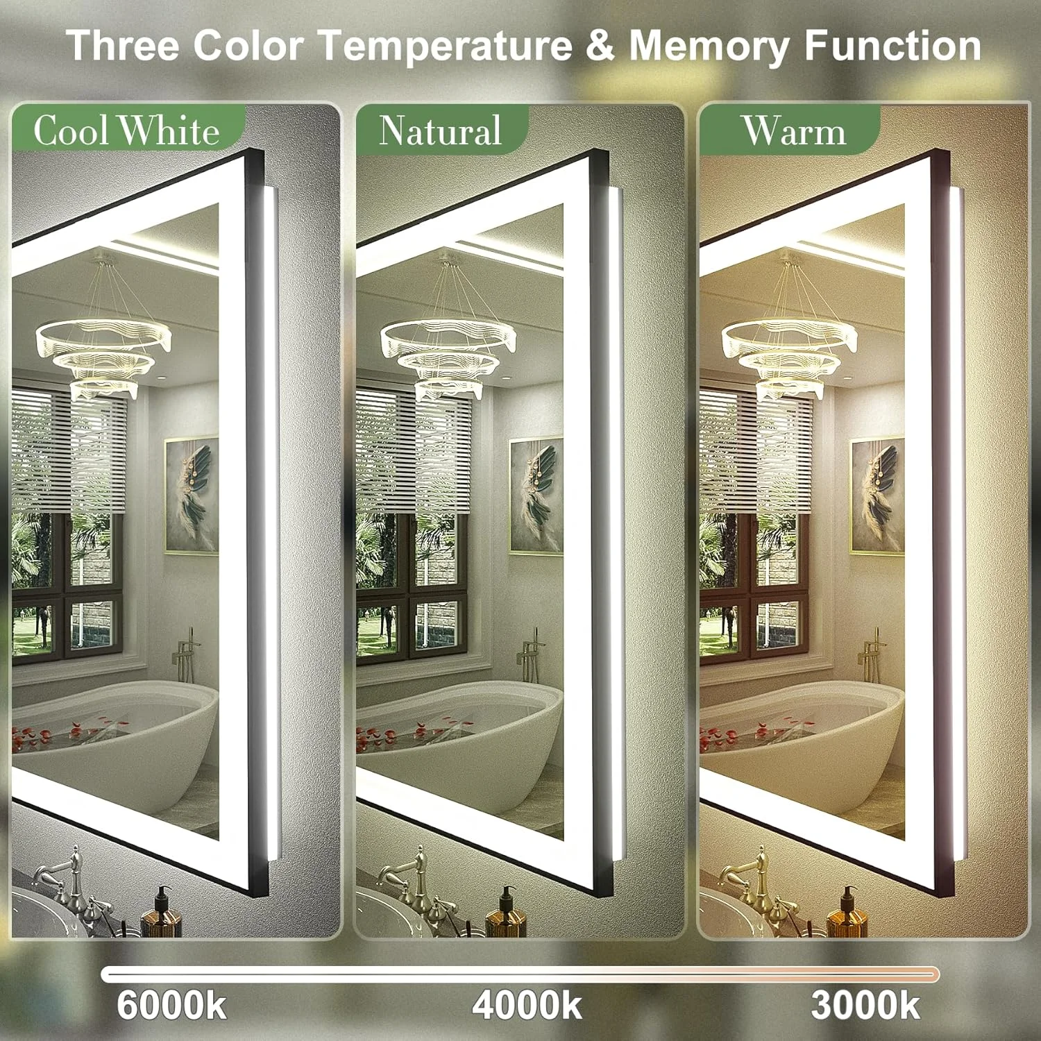 آینه حمام ال ای دی 40x24 با نور، آینه روشویی قاب دار و دیمر دار، نور پس زمینه و نور جلو (افقی/عمودی)