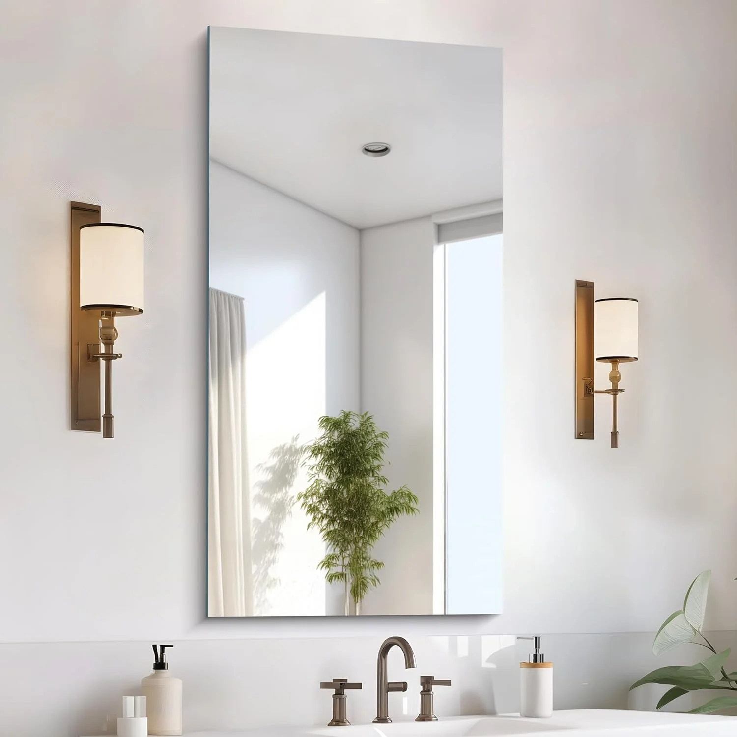 آینه بدون قاب، 60x120 سانتی متر، آینه بزرگ مناسب دیوار بالای روشویی، آینه آرایشی مقاوم در برابر شکستگی با لبه های صیقلی مناسب حمام، اتاق خواب، اتاق نشیمن و ورودی