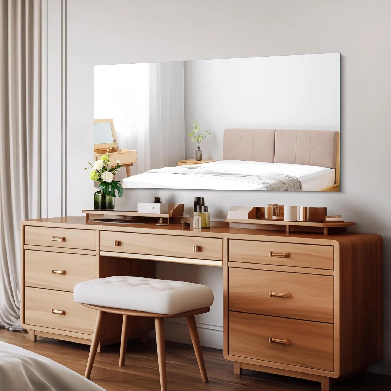 آینه بدون قاب، 60x120 سانتی متر، آینه بزرگ مناسب دیوار بالای روشویی، آینه آرایشی مقاوم در برابر شکستگی با لبه های صیقلی مناسب حمام، اتاق خواب، اتاق نشیمن و ورودی