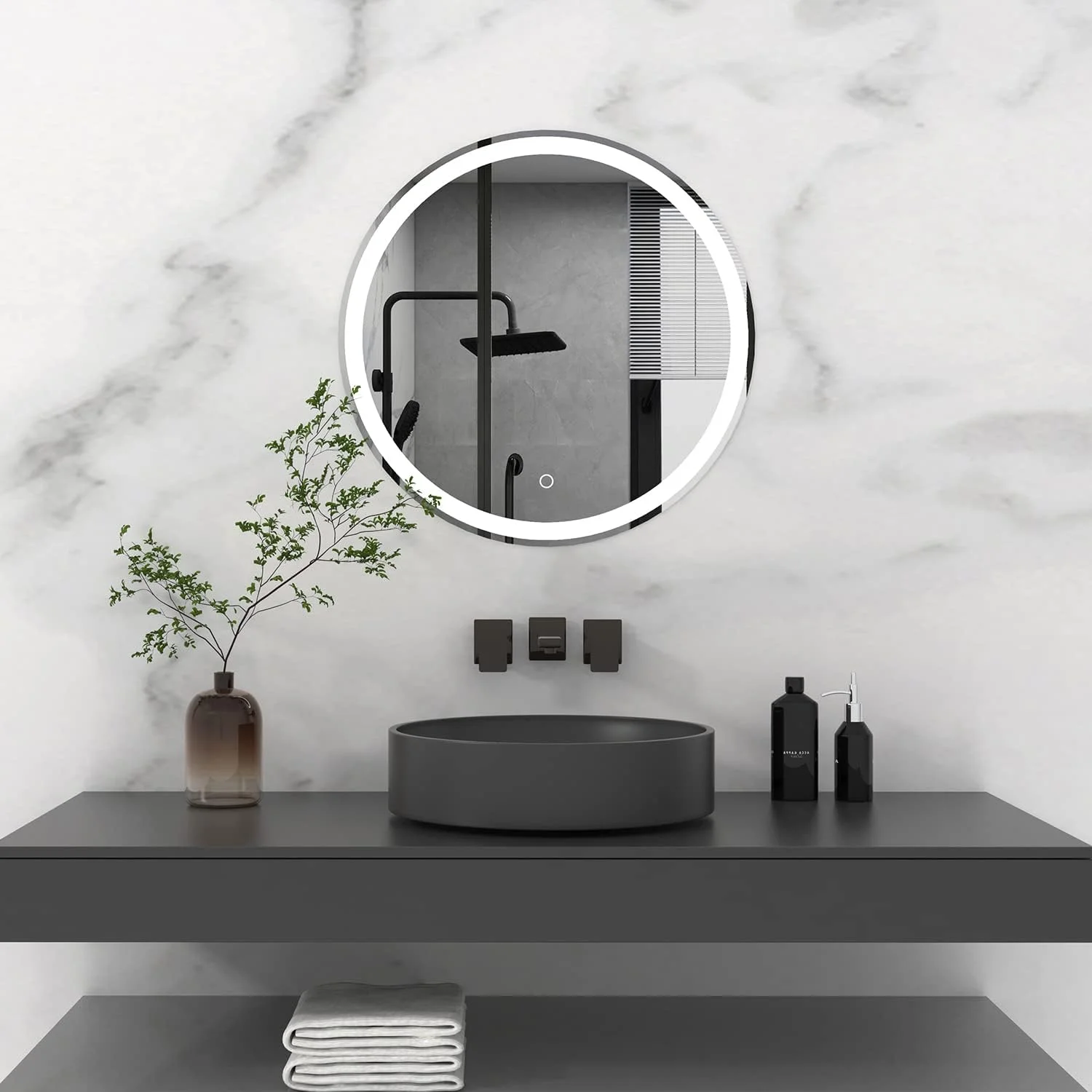 آینه گرد دیواری 60 سانتی‌متری مناسب حمام